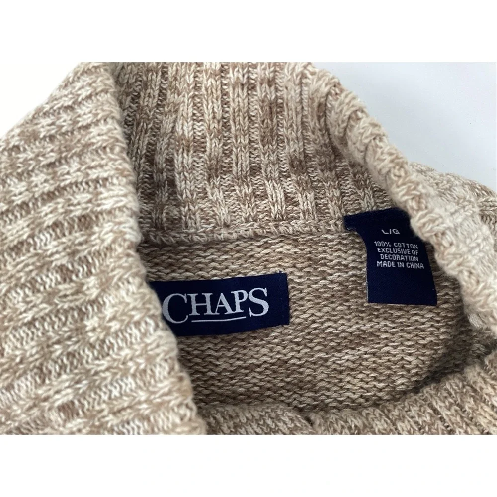 Chaps 1/4-Button Sweater Men's L Light Brown Elbow Patches Embroidered Logo